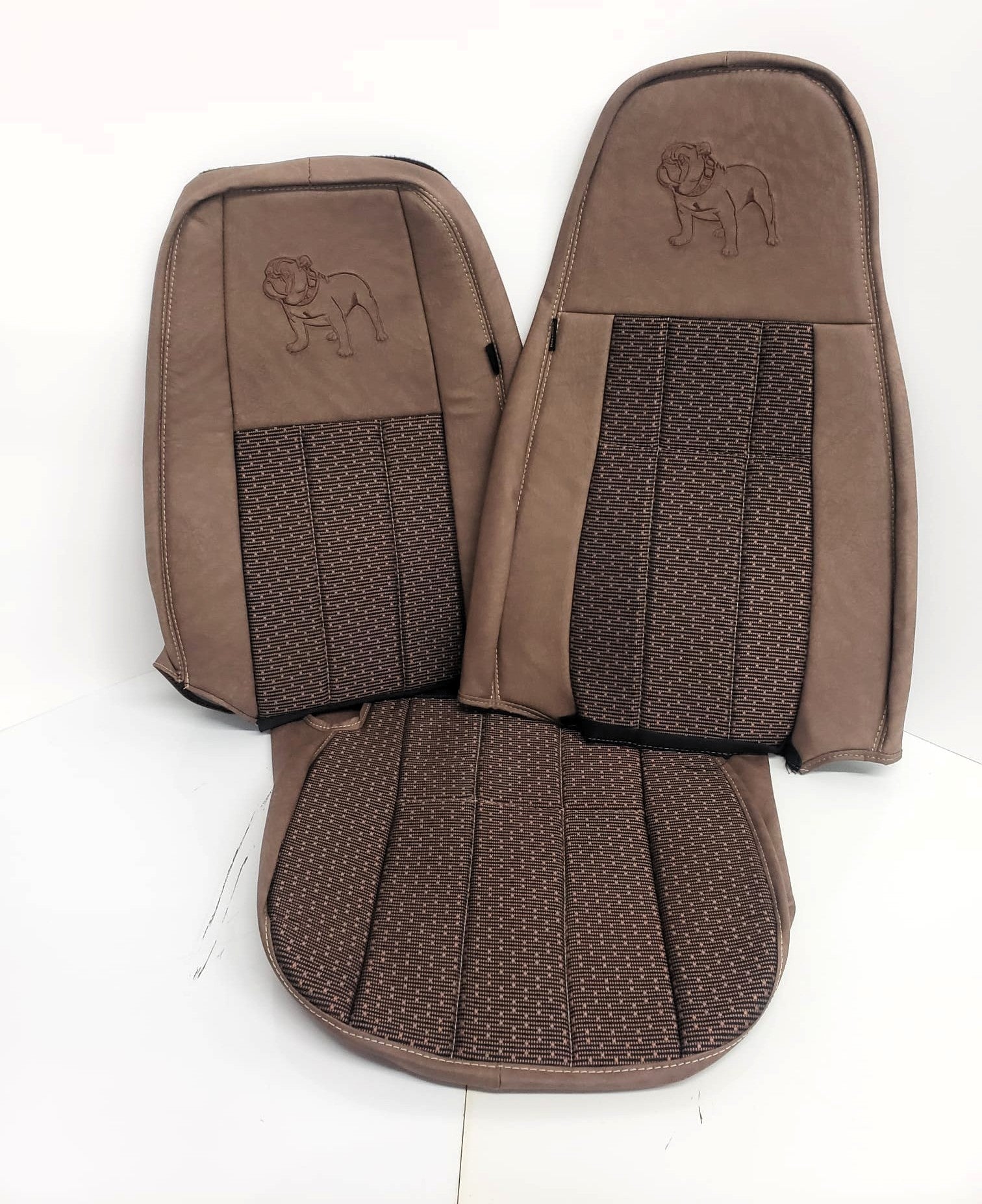 Bostrom T-series high & mid back beige faux leather with camel Kris-Kros fabric Back and Seat Cover (Complete 4 piece Set)