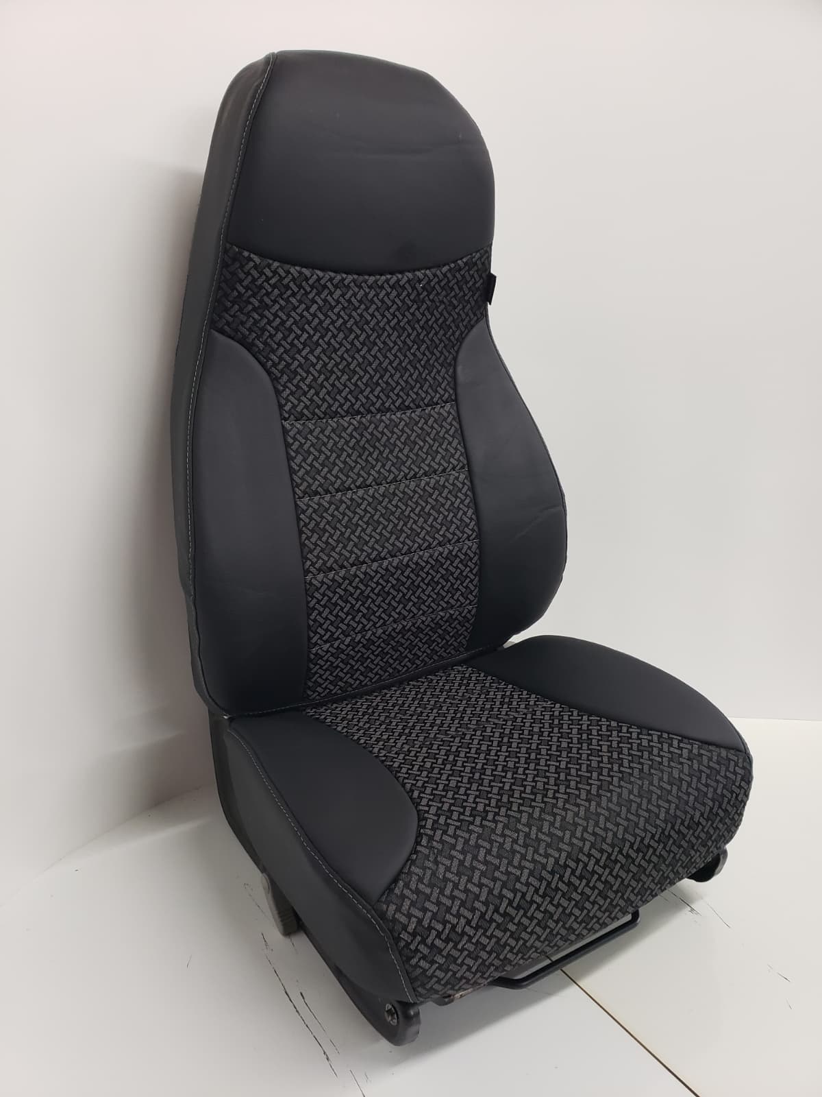 National Peterbilt black faux leather & Kris-Kros gray fabric Back and Seat Cover